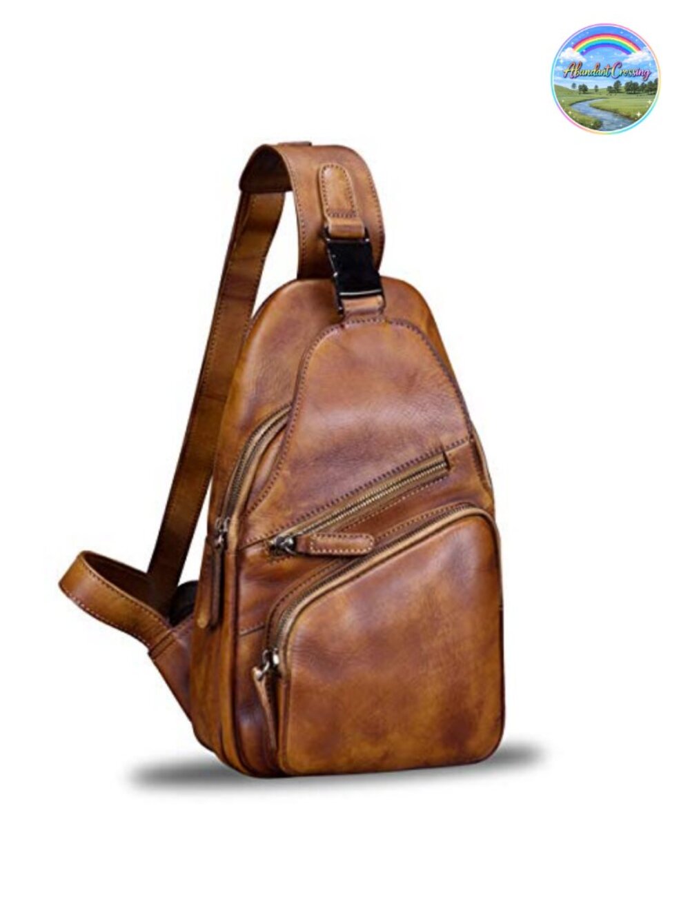 Genuine Cow Leather Sling Bag Chest Shoulder Crossbody Daypack Handmade